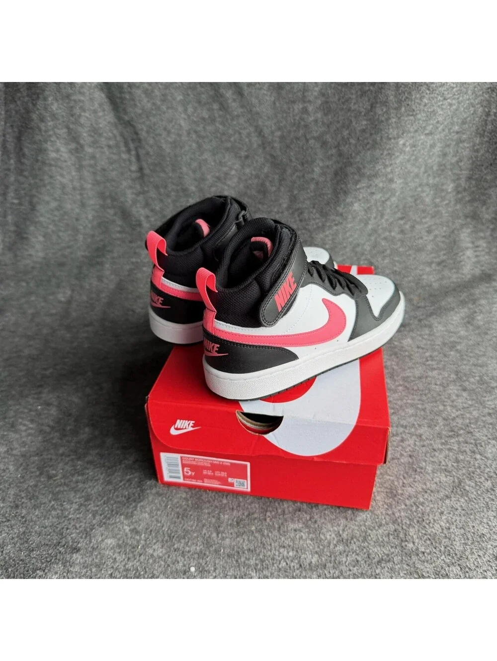 Nike Court Borough Mid 2 Shoes Youth 5Y Black Pink Sneakers CD7782-005